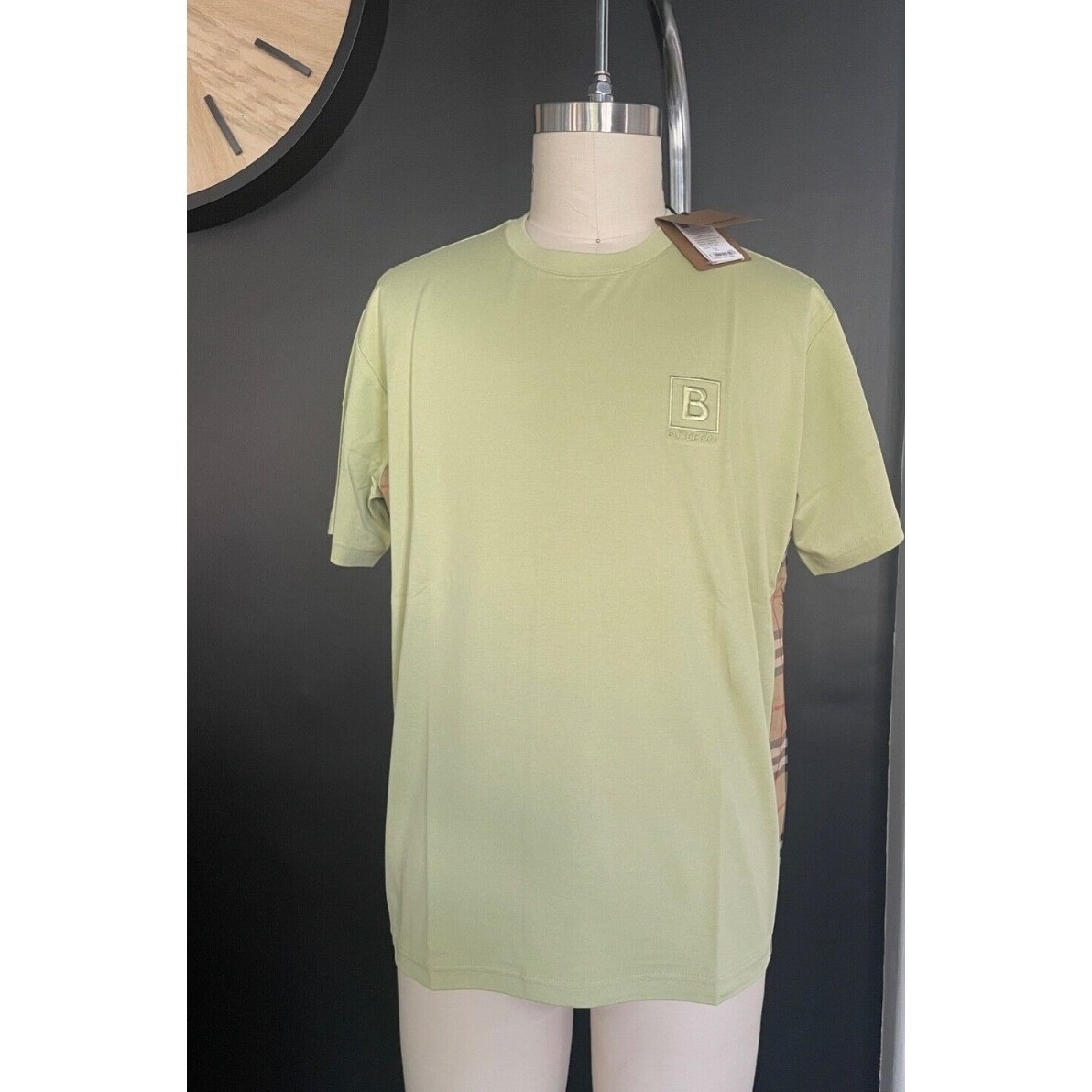 Burberry Check Panel Green T-Shirt, Large